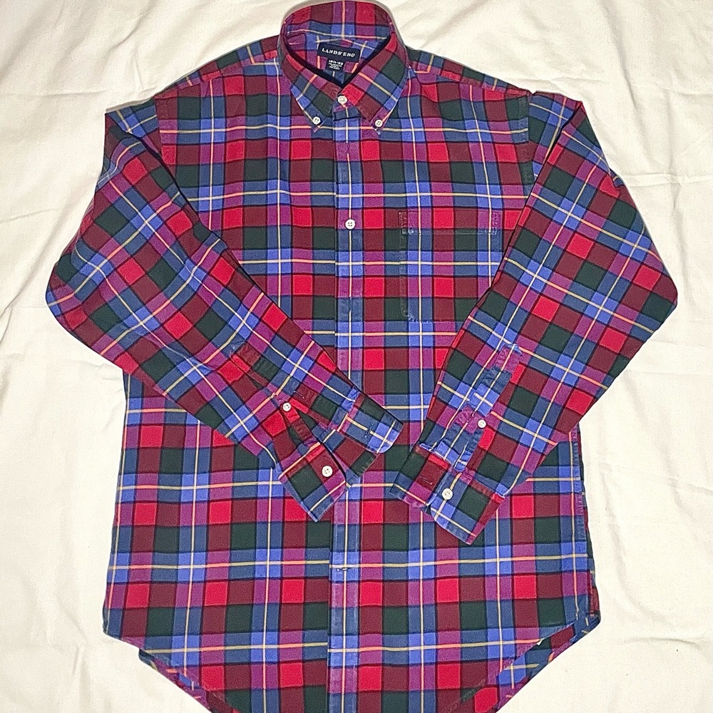 Lands’ End plaid cotton button down shirt